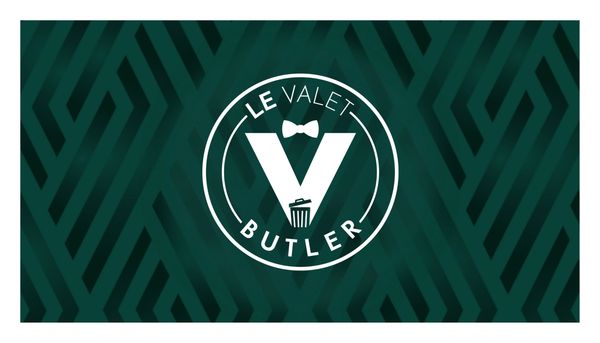 Logo for Le Valet Butler, featuring a bow tie and trash can icon.