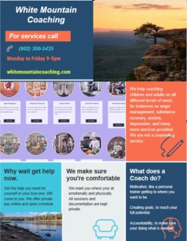 Daniel Kuhse
602-300-5435
CEO
White Mountain Coaching
whitemountaincoaching @gmail.com
PO Box 2124