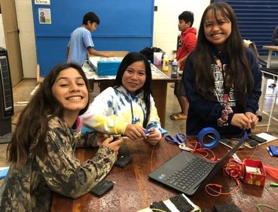 Students working on their floor piano prototype.