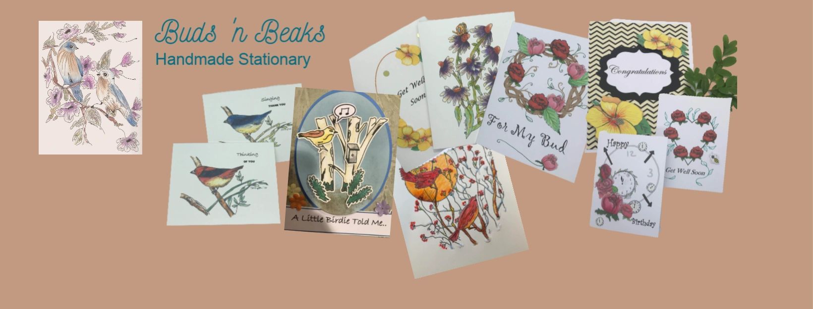 Buds 'n Beaks Handmade Stationary | Greeting Cards | Note Cards | Hand Drawn Ink and Watercolor