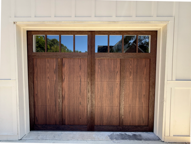 Overlay Carriage House with Madison windows in Dark Oak on high lift track system