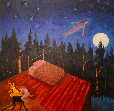 "Out of the Fire" oil/panel 20"x20"