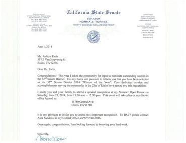 A letter from the California State Senate