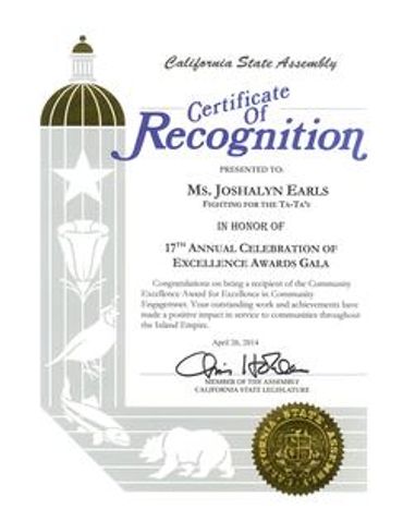 A picture of a certificate of recognition