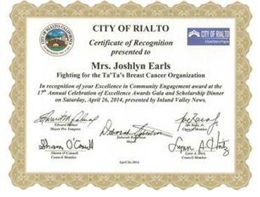 A certificate of recognition