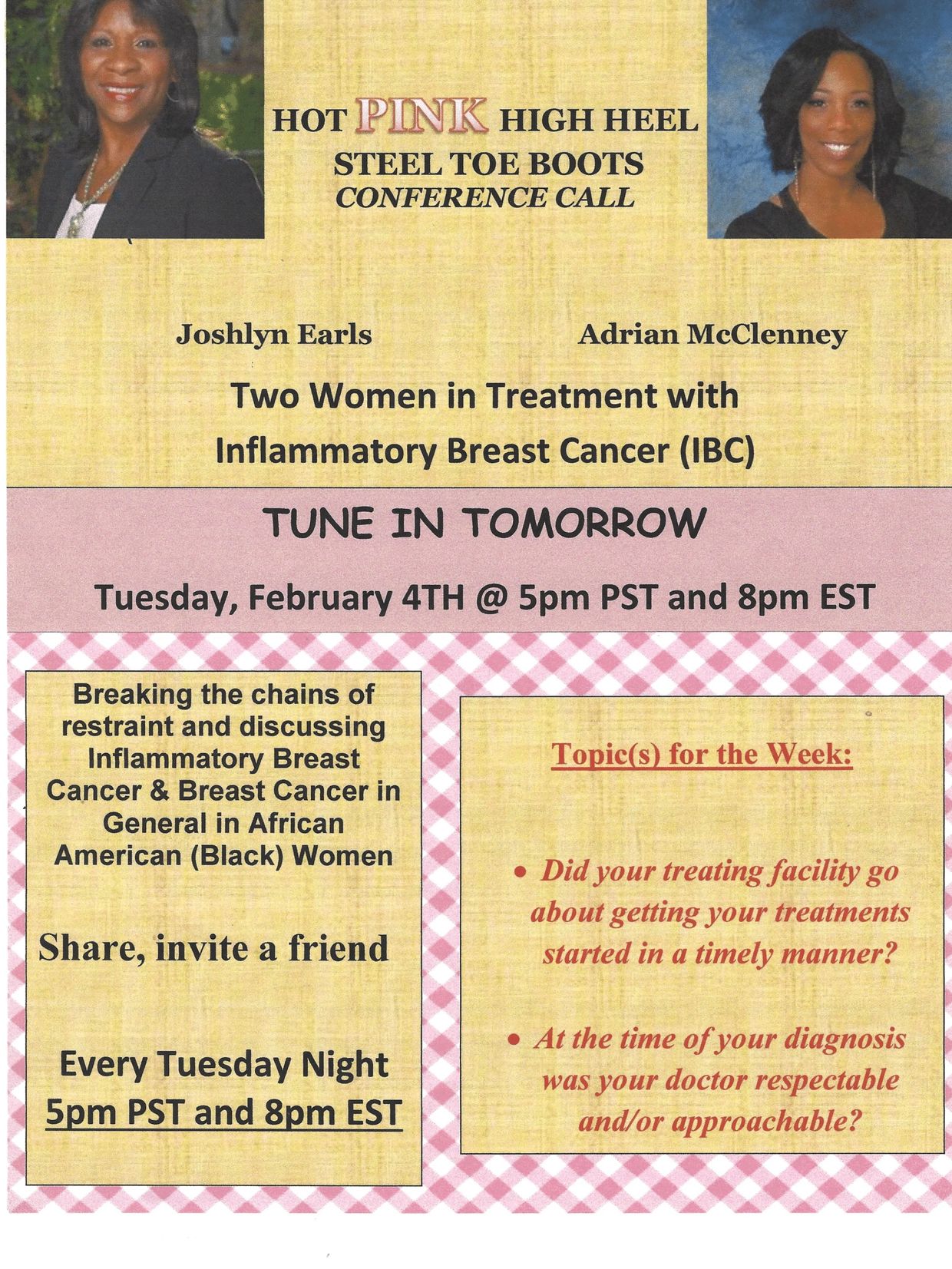 A flyer about two women in treatment with IBC