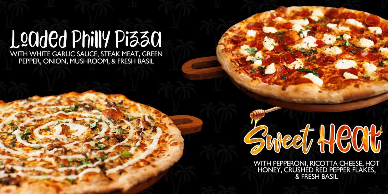 New Loaded Philly Pizza and Sweet Heat Hot Honey Pizza in St. Petersburg, Florida