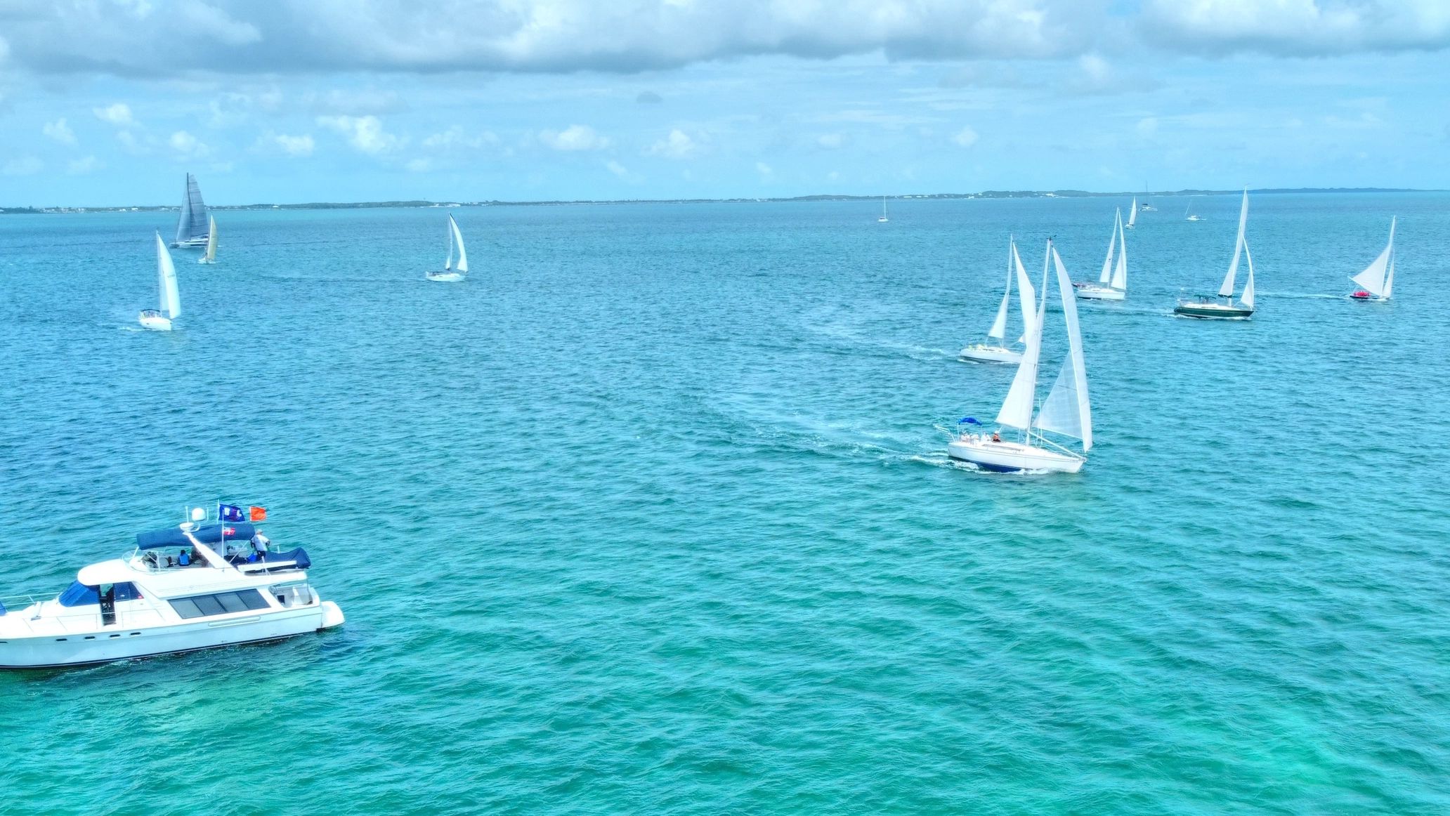 Sailboats racing in the Sea of Abaco.