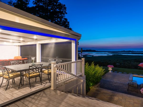 State of the art life room with mood lights overlooking Long Island Sound