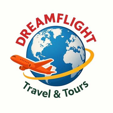 Logo of DreamFlight Travel & Tours with an airplane and globe.
