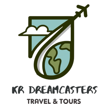 Logo of KR Dreamcasters Travel & Tours featuring an airplane and globe.
