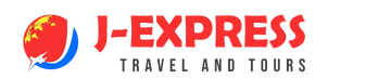 Logo of J-Express Travel and Tours with airplane and globe.