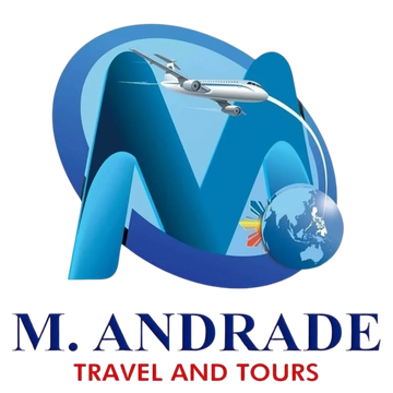 Logo of M. Andrade Travel and Tours featuring an airplane and globe.