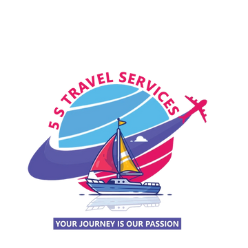 Logo of 5 S Travel Services with a sailboat and airplane.