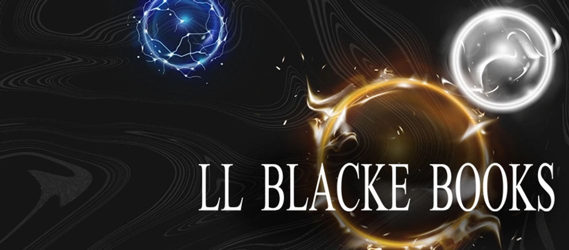 Abstract glowing orbs with 'LL Blacke Books' text on a dark background.