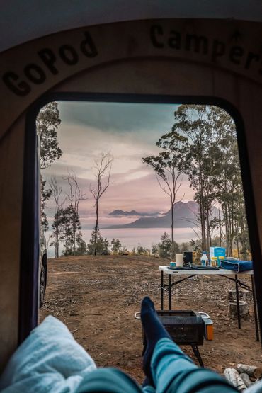 Teardrop with mountain view