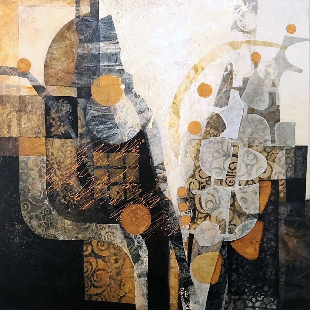 Crevasse (c)2026 24"x24"x1.5" Mixed media collage; gallery wrapped canvas; ADCFineArt Cincinnati OH