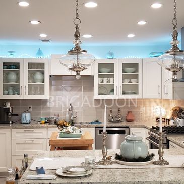 in-law suite basement renovation remodel restoration kitchen led lighting gray backsplash granite br