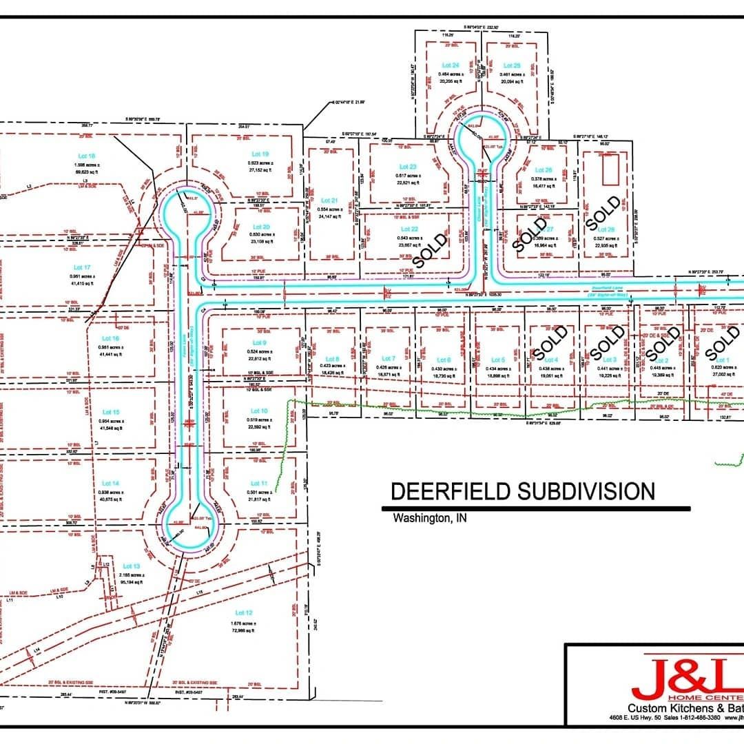 Deerfield Subdivision lot layout and availability. 