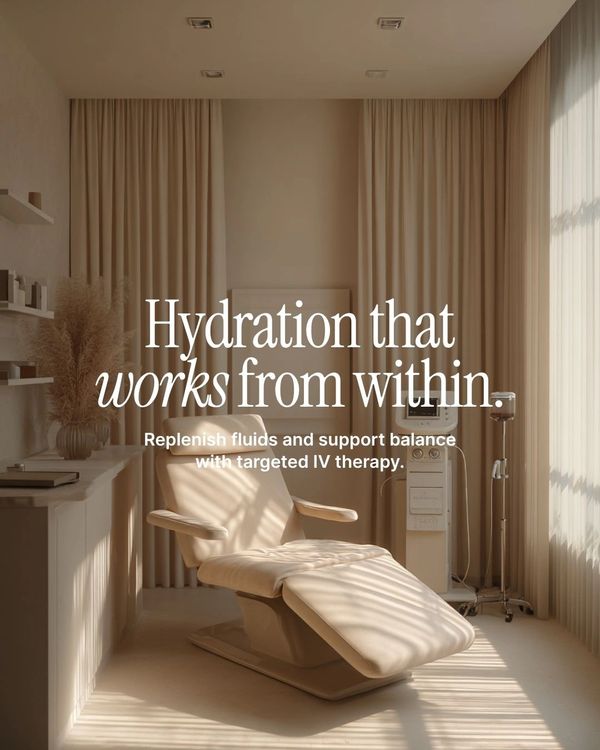 Serene IV therapy room promoting hydration from within.