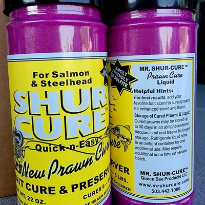 Cure prawns, shrimp, clams and other baits for salmon, steelhead, kokanee, trout, surfperch and more