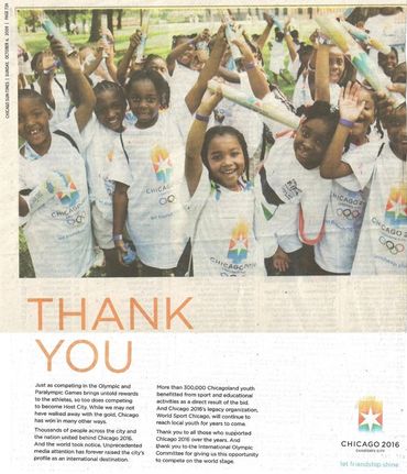 Full page newspaper ad from the Chicago 2016 Committee.