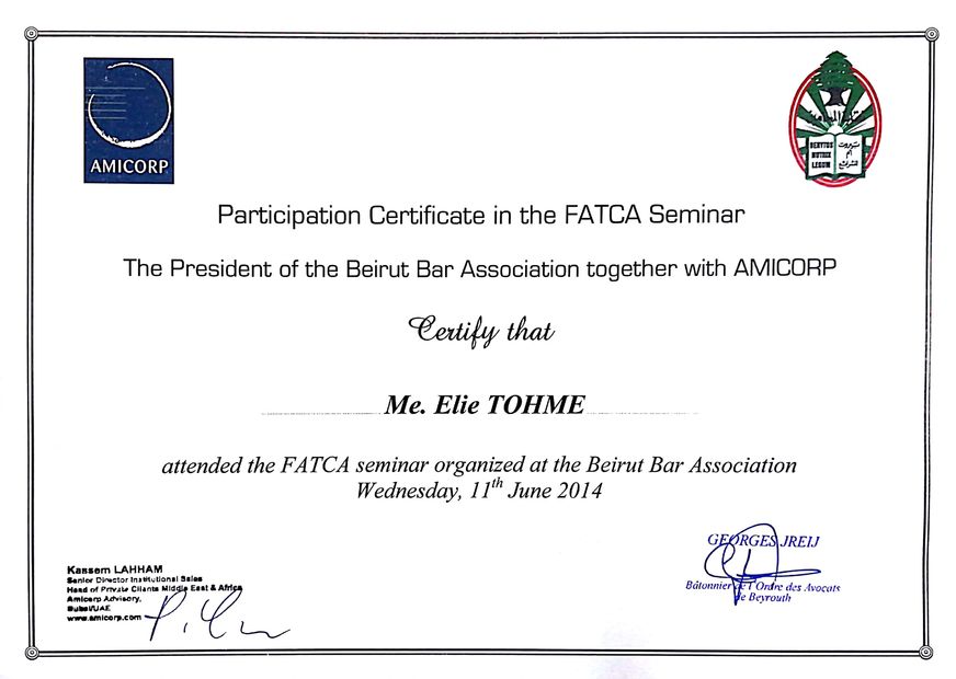 Lawyer Elias Tohme Attends the FATCA seminar held in the beirut bar association
