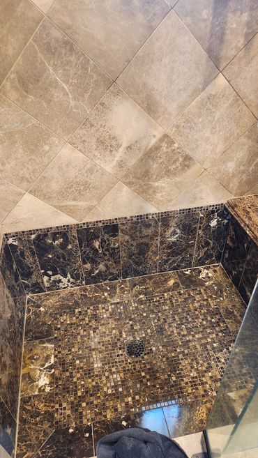 Travertine and Marble Shower by Stone Master and Tile Care