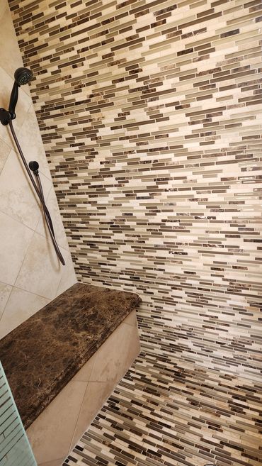 Travertine serviced Marble Shower cleaned and sealed by Stone Master and Tile Care