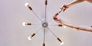 Ceiling light fixture—professional residential light, chandelier, ceiling fan, fixture installation.