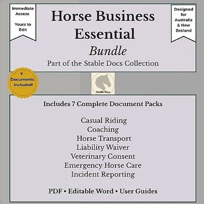 Horse Business Essential Bundle with 7 document packs for Australia and New Zealand.