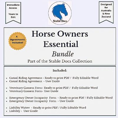 Horse Owners Essential Bundle includes agreements and guides for riders and veterinary consent.