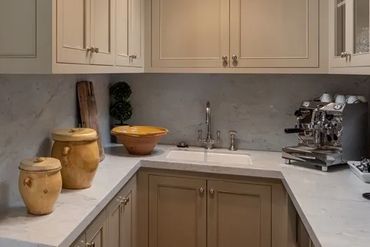 Carrera Marble kitchen and back kitchen with full height backsplash