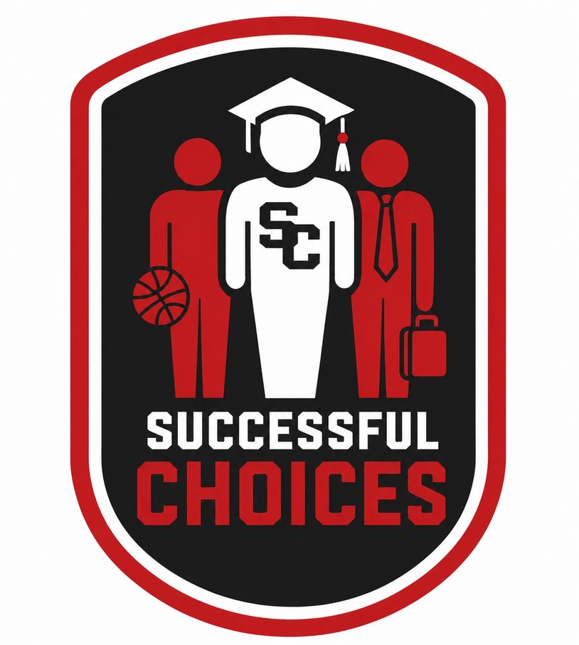 Graphic showing paths of success through sports, education, and career.