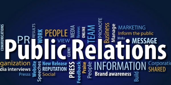 Word cloud highlighting key public relations concepts and terms.