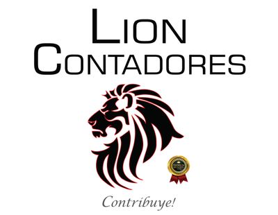 Logo of Lion Contadores featuring a stylized lion head and the phrase 'Contribuye!'