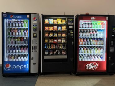 Three-machine vending solution with snack and beverage machines offering cashless payment, customize