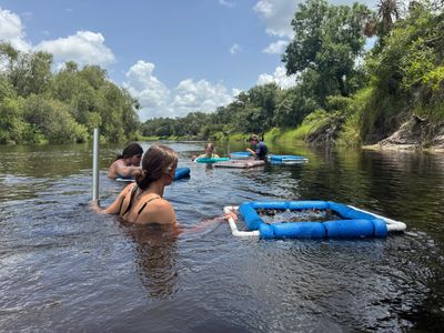 Guided fossil hunters searching for prehistoric fossils in the Peace River, Florida.