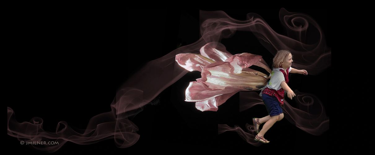 YOLO... composite image of child, tulip, and digital paint showing the carefree energy of a child.