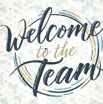 Artistic lettering saying 'Welcome to the Team' with decorative circular accents.