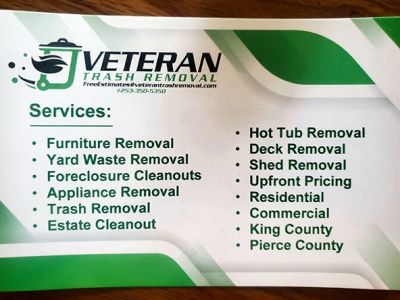 Veteran Trash Removal services and contact info.