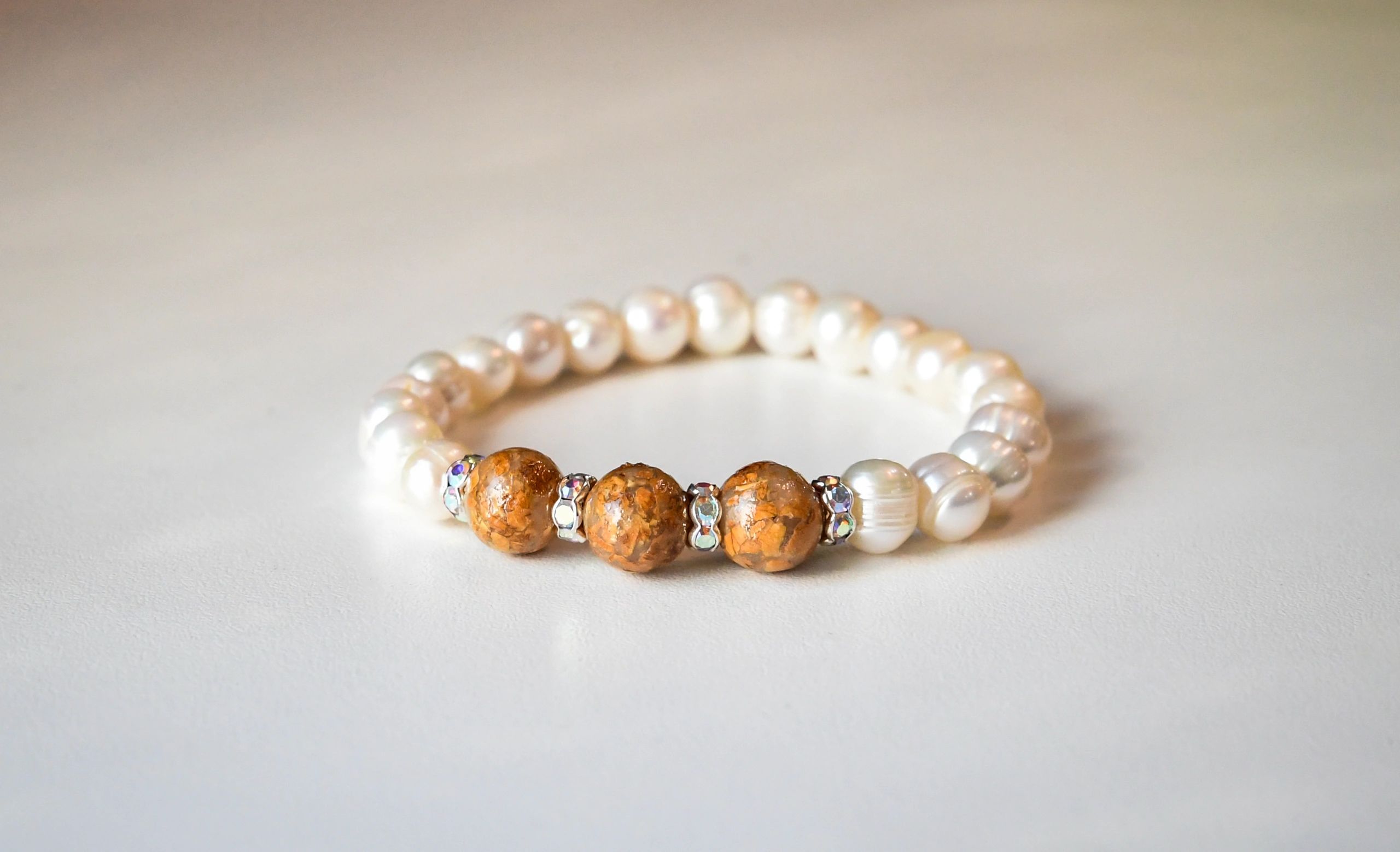 Memorial Flower Beaded and Fresh Water Pearl Bracelet
