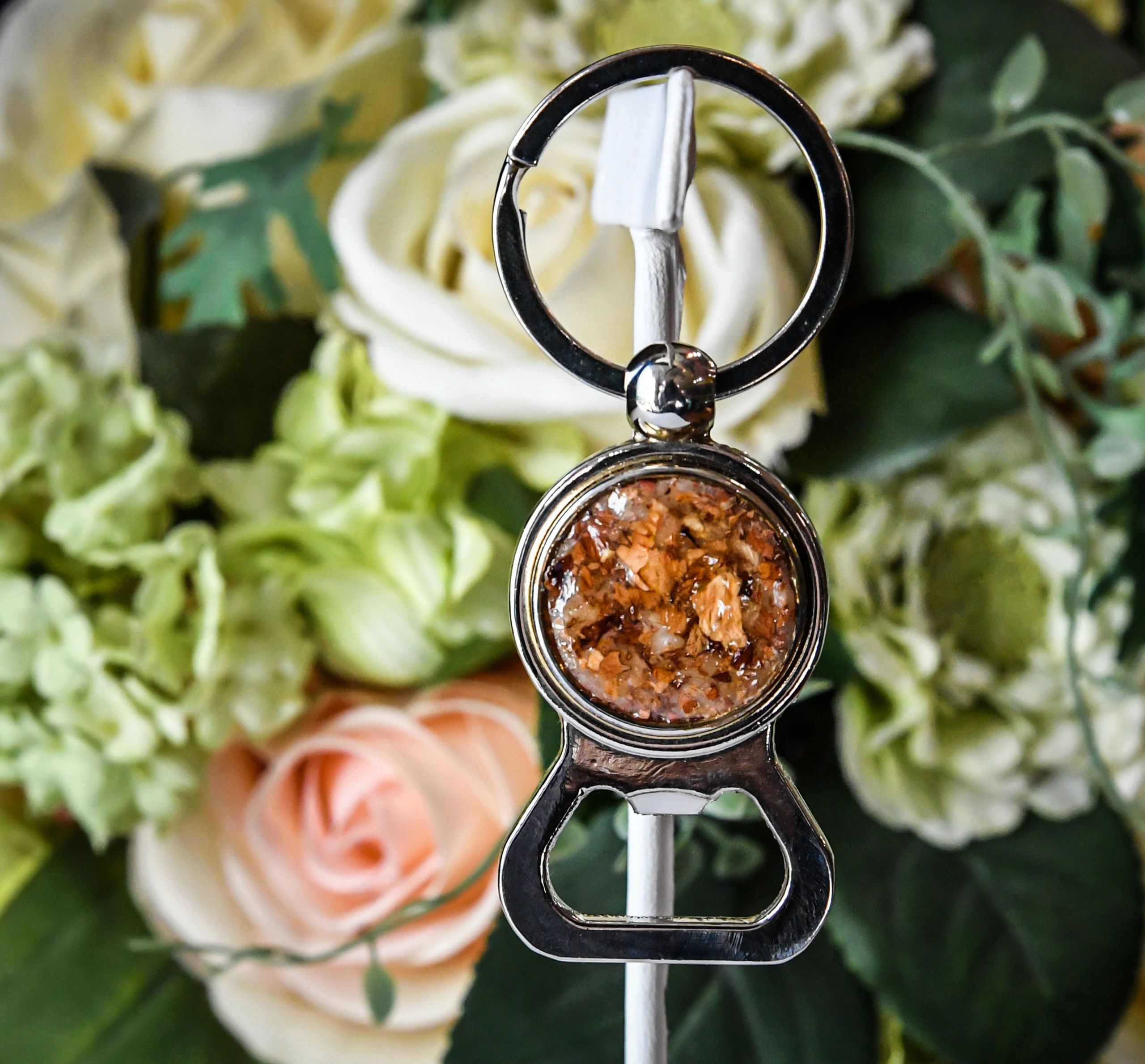 Memorial Flower Beaded Jewelry Bottle Opener and Key Chain