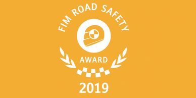 FIM Road Safety Award 2019 logo with helmet and laurel design.