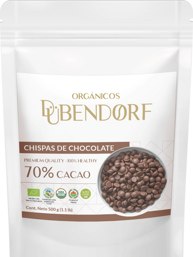 Chispas De Chocolate Orgánico 70% Cacao, Bolsa de 500 gr, certificado orgánico México USDA Canadá UE