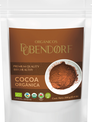 Cocoa Orgánica, Bolsa 200 gr, certificado orgánico México, USDA, Canadá, Unión Europea  