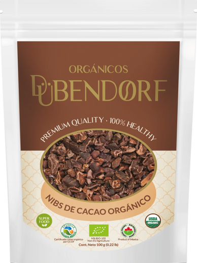 Nibs de Cacao Orgánico, Bolsa 100 gr, certificado orgánico México, USDA, Canadá, Unión Europea