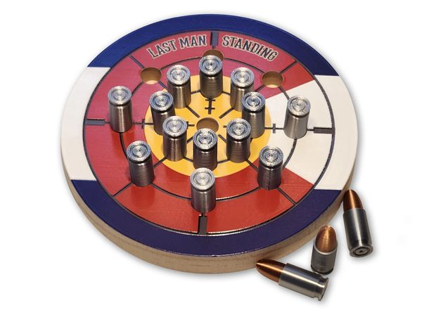 Bullet board game with labeled target zones.