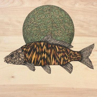 Planet Carp
2018
24" x 24"
Ink and pen on wood panel