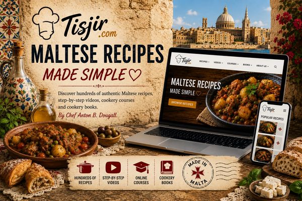 Maltese recipes website showcasing traditional dishes with online resources.